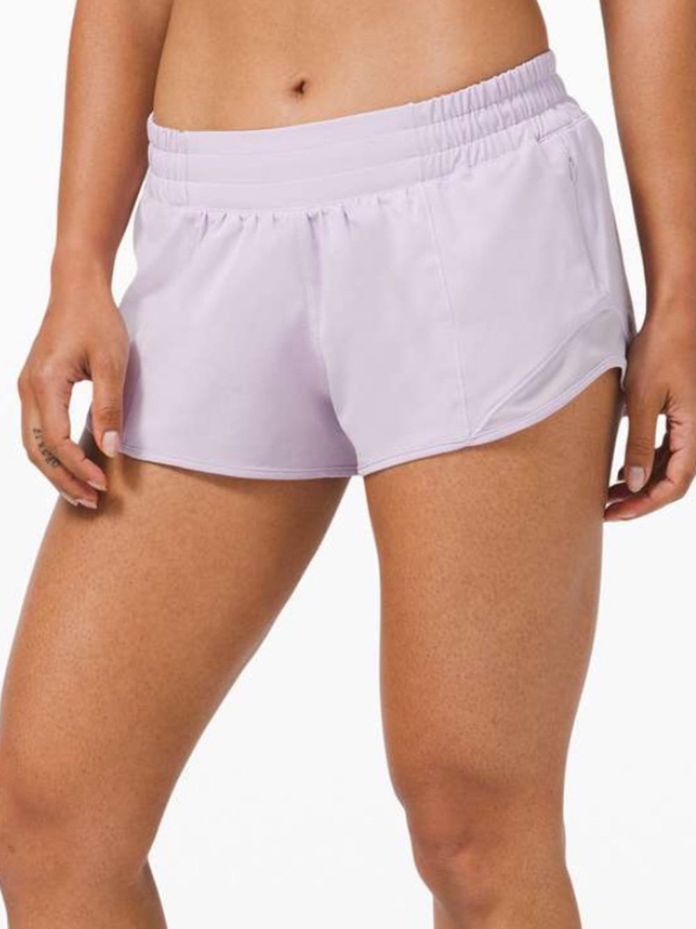 LULULEMON HOTTY HOT LAVENDER LOW RISE RUNNING SHORTS WITH BUILT IN LINER SZ 12